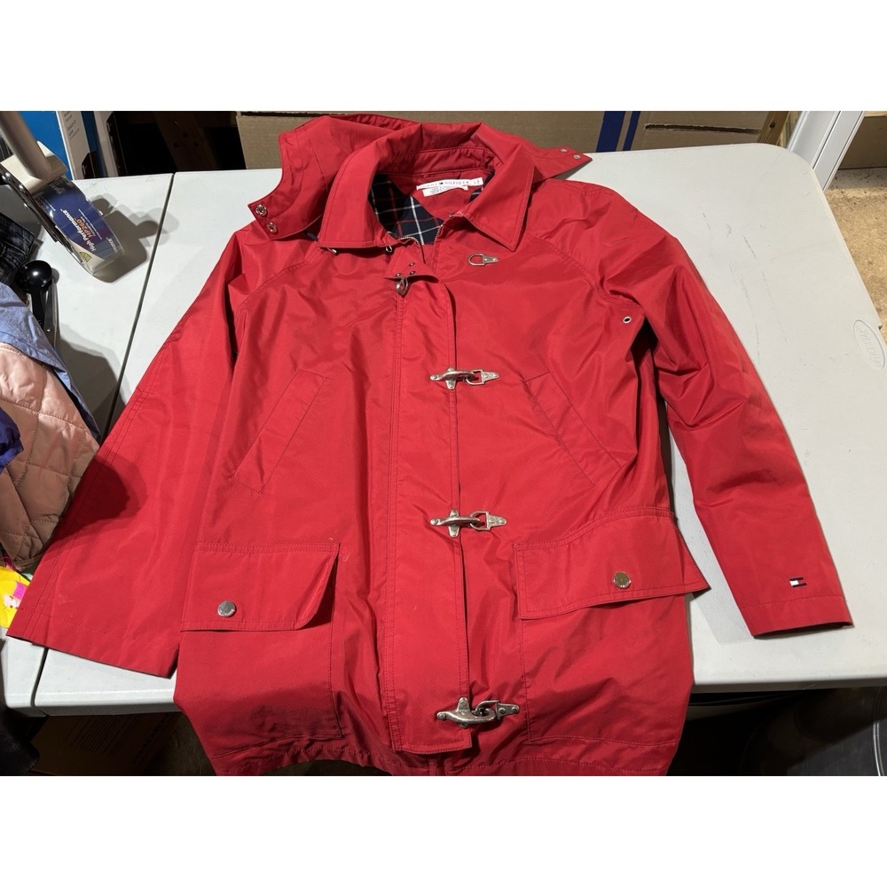 Vintage Tommy Hilfiger Jacket Women's L Red Fireman Coat Duffle Toggle Coat 90s